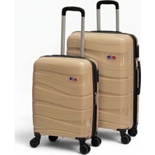 Away Dalgalı Model 2’li Kabin Boy + Orta Boy Gold Valiz Seti