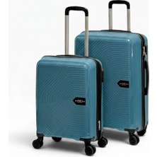 Away Çizgili Model 2’li Kabin Boy + Orta Boy Petrol Valiz Seti