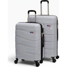 Away Dalgalı Model 2’li Orta Boy + Büyük Boy Gri Valiz Seti