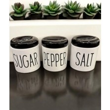 Devigo 3 Lü Kavonoz Baharatlık Küçük Boy Beyaz / Siyah / Sugar /pepper / Salt / Kavonoz Seti