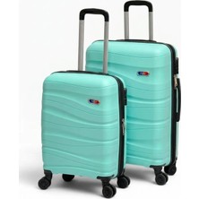 Away Dalgalı Model 2’li Kabin Boy + Orta Boy Su Yeşili Valiz Seti