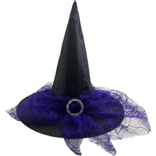 Muka Cadılar Bayramı Halloween Tüllü Tokalı Cadı Şapkası 1 Adet
