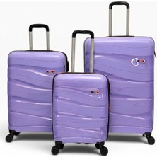 Away Dalgalı Model 3’lü Kabin Boy + Orta Boy + Büyük Boy Lila Valiz Seti