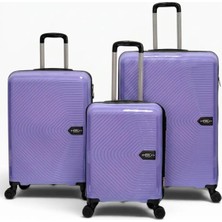 Away Çizgili Model 3’lü Kabin Boy + Orta Boy + Büyük Boy Lila Valiz Seti