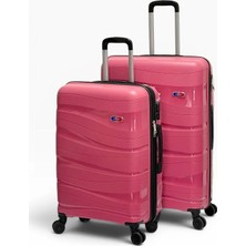 Away Dalgalı Model 2’li Orta Boy + Büyük Boy Fuşya Valiz Seti