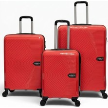Away Çizgili Model 3’lü Kabin Boy + Orta Boy + Büyük Boy Kırmızı Valiz Seti