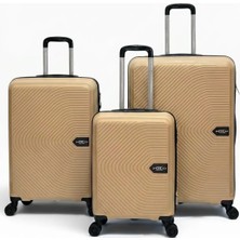Away Çizgili Model 3’lü Kabin Boy + Orta Boy + Büyük Boy Gold Valiz Seti