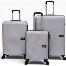 Away Çizgili Model 3’lü Kabin Boy + Orta Boy + Büyük Boy Gri Valiz Seti
