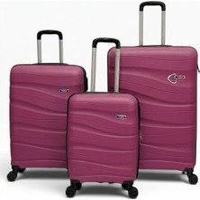 Away Dalgalı Model 3’lü Kabin Boy + Orta Boy + Büyük Boy Mor Valiz Seti