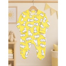 Bebek Star Tavşan Desenli Patikli Sarı Bebek Tulumu %100 Cotton