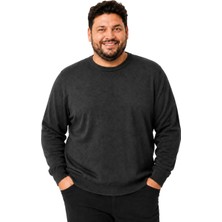 Battal Moda Erkek Büyük Beden Antrasit Bisiklet Yaka Pamuklu Kazak 3xl-4xl-5xl-6xl