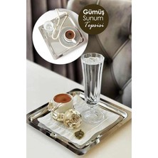 Silky Real 6'lı Silver Paslanmaz Çelik 21X21CM Kare Çay, Kahve, Pasta Servis Tepsisi Dekoratif Sunum Tepsisi