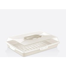 Silky Real Dikdörtgen Kek Pasta Börek Saklama Kabı, Kilitli Borcam Taşıma Kabı Büyük Boy 45CM