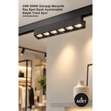Yenilig 4 Adet CT-5825 Dante Magnetic Ray Spot Armatür – 24W 3000K Günışığı Manyetik Ray Spot Siyah Ayarlanabilir Başlık Track Spot