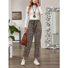 Mareandpanda Kadın Yüksek Bel Bağcıklı Leopar Desenli Modal Pantolon