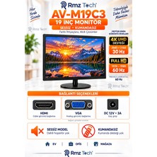 RMZTECH Avenir AV-M19C3 19 Inç Monitör 4K 30Hz Destekli Full Hd 60Hz HDMI VGA Hoparlörsüz Kumandasız