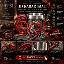 Mersi Shop Ejderha Tasarımlı 3D Kabartmalı Paslanmaz Çelik Kupa Bardak 11X9 cm Dekoratif