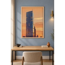 Tontilika Cam Kule Gün Batımı Skyline Ahşap Çerçeveli Duvar Tablosu