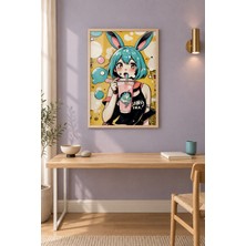 Tontilika Bubble Tea Molası Anime Pop Portre Ahşap Çerçeveli Duvar Tablosu