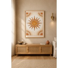 Tontilika Boho Güneş Terrakota Madalyon Ahşap Çerçeveli Duvar Tablosu
