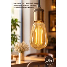 Yenilig 10 Adet CT-4284 Rustik LED Ampul – 6W Amber E27 Dekoratif Iç Mekan Aydınlatma, Nostaljik Tasarım, LED Bulb Filament Vintage
