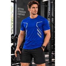 Genius Store Erkek Spor Tişört Antreman Gym Polyester Erkek Sporcu t-Shirt Şeritli-Tişört