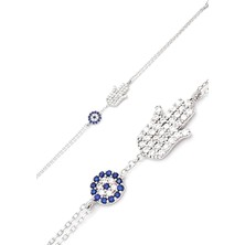 Atölye Albatros 925 Ayar Gümüş Zirkon Taşlı Fatma'nın Eli Model Bileklik TH61