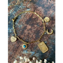 Store By Dilara Astra Vintage Gold Renk Ay Güneş ve Göz Motifli Mistik Charm Bileklik