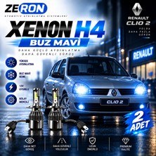 OtoÇizgi Renault Clio  Xenon H4 Buz Mavi LED Far Ampulü 12V - 2 Adet Yüksek Aydınlatma Kolay Montaj