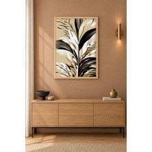 Tontilika Art Deco Yapraklar Bej ve Siyah Ahşap Çerçeveli Duvar Tablosu