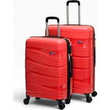 Away Dalgalı Model 2’li Orta Boy + Büyük Boy Kırmızı Valiz Seti