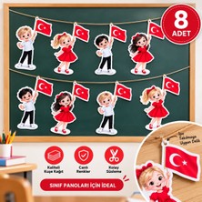 Marifetli Tığım 23 Nisan Türk Bayraklı Çocuk Figürlü Flama – Sınıf Pano Süsü – Okul ve Cumhuriyet Bayramı Dekorasyonu