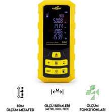 SCHUTZENGER Dawrek H02 Lazer Mesafe Ölçer 80 Metre Dijital Hassas Ölçüm Cihazı Çok Fonksiyonlu Sarı
