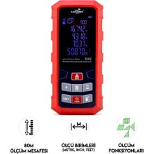 SCHUTZENGER Dawrek H01 Lazer Mesafe Ölçer 80 Metre Dijital Hassas Ölçüm Cihazı Çok Fonksiyonlu Kırmızı