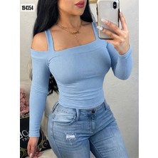 Beruflic Kadın Uzun Kollu Madonna Yaka Askılı Krop Kaşkorse Bluz