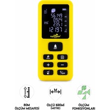 SCHUTZENGER Dawrek E50 Lazer Mesafe Ölçer 80 Metre Dijital Hassas Ölçüm Cihazı Çok Fonksiyonlu Sarı