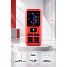 Dawrek E50 Lazer Mesafe Ölçer 80 Metre Dijital Hassas Ölçüm Cihazı Çok Fonksiyonlu Kırmızı