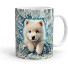theKAM Mavi Gözlü Köpekli Kupa Bardak 3d Efekt Kedi Baskılı