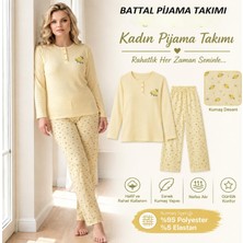 Lindros Kadın Düğme Yaka Raporlu Interlok Kışlık Battal Pijama Takımı 02717 - 1 Adet