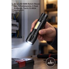 Yenilig 2 Adet Şarjlı El Feneri – Smd LED 6400 Kelvin Beyaz Işık, 3 Fonksiyonlu, 6 Saat Kullanım, Torch CT-8024