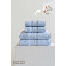 Anılsan 4'lü Mavi Greek Havlu Set %100Pamuk - 2 Adet El Havlusu 50x90 ve 2 Adet Banyo Havlusu 70x140