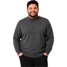 Battal Moda Erkek Büyük Beden Füme Yarım Balıkçı Pamuklu Kazak 3xl-4xl-5xl-6xl