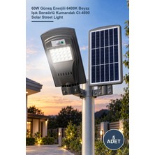 Yenilig 5 Adet Solar Sokak Armatürü – 60W Güneş Enerjili 6400K Beyaz Işık Sensörlü Kumandalı CT-4690 Solar Street Light