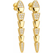 Fm 💎 Premium Parlak ve Şık Gold Renk Zirkon Taşlı Yılan Model 925 Ayar Gümüş Kadın Küpe