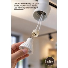 Yenilig 4 Adet GU10 Duy – CT-9263 Model Kolay Tak-Çıkar Montaj, GU10 Socket Holder, LED ve Halojen Uyumlu Spot