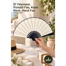 Yenilig 5 Adet Plastik Kumaş Yelpaze – El Yelpazesi, Portatif Fan, Krem Renk, Hand Fan