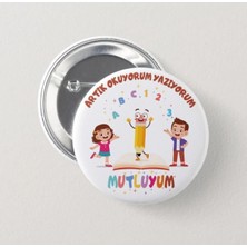 Genç Box Artık Okuyorum Yazıyorum (Mutluyum) Çocuk Iğneli Rozet 5 Adet