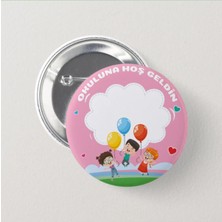 Genç Box Okuluna Hoş Geldin Balonlu Çocuklar - Pembe Renk Iğneli Rozet (10 Adet)