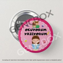 Genç Box Okuyorum Yazıyorum - Pembe Kız Iğneli Rozet (20 Adet)