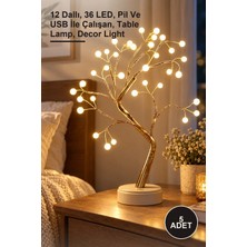 Yenilig 5 Adet Işıklı Ağaç Inci LED Dekoratif Masa Üstü Işığı – 12 Dallı, 36 Led, Pil ve USB Ile Çalışan, Table Lamp, Decor Light